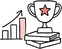 Icon representing brand growth with a trophy and a rising bar chart