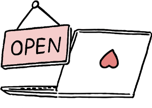 Icon representing a fast launch with a laptop and an 'OPEN' sign