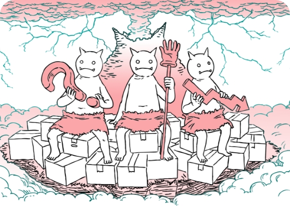 課題を発見しているオニたちの様子