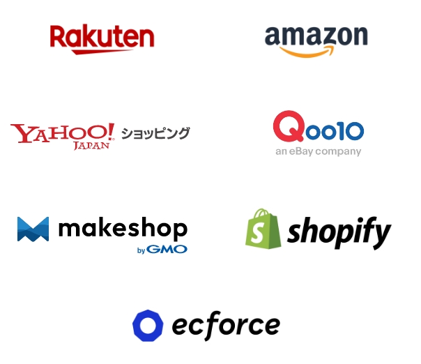 Rakuten、Amazon、Yahoo shoping、Qoo10、makeshop、ecforce